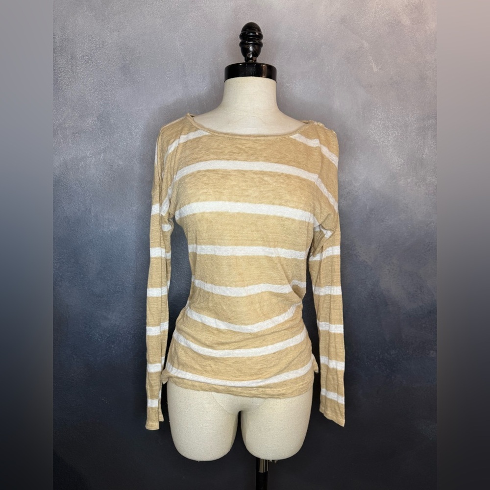 Lauren Ralph Lauren Striped Long Sleeve Top 100% Linen - Picture 1 of 9